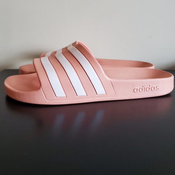 peach adidas slides